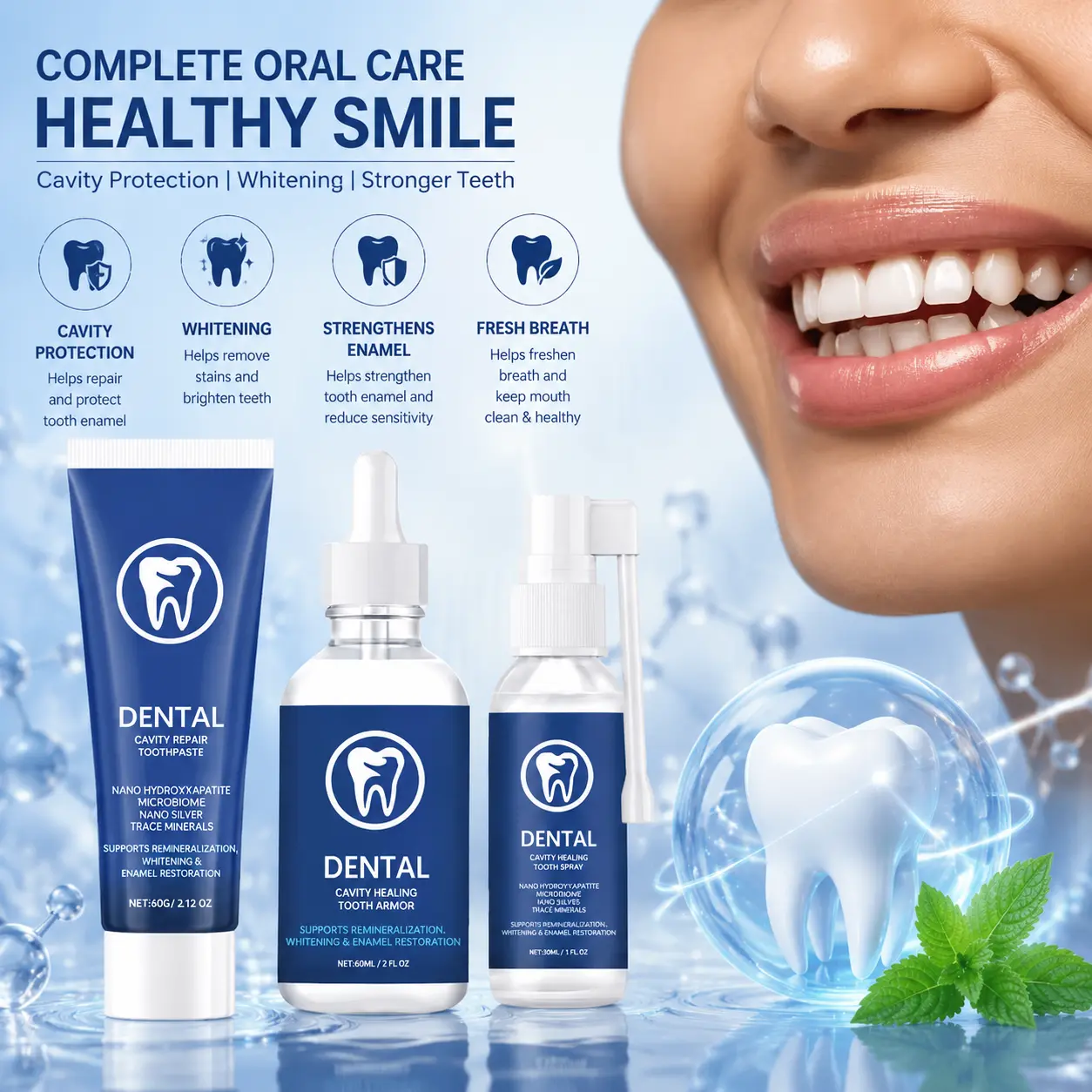 Tooth Armor with Extra Enamel Fortifiers Cavity Healing & Enamel Refurbishing Dental Whitening Solution Remineralization Oral Care Liquid
