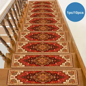 15pcs Bohemian Refinement Stair Non-Slip with Cartoon Decor, 30" X 8" Stair Carpet Runner for All Kinds of Steps Stick Stair Risers Material Is Soft And Durable Self Washable Staircase Rugs