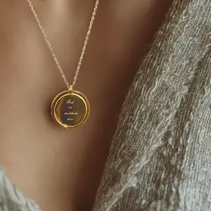 God Is Within Her/She Will Not Fall Spinning Disc Necklace - Unique Christian Gold Jewelry