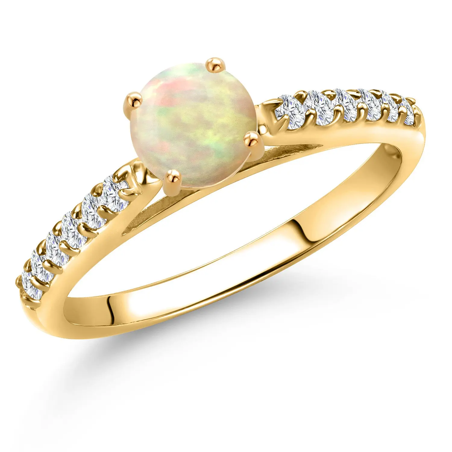 GEM STONE KING Women's 10K Yellow Gold Band - Sparkling Birthstone & 5MM Round/1.5MM White Lab Grown White Diamond Engagement Promise Ring for GF (Sizes 5,6,7,8,9)