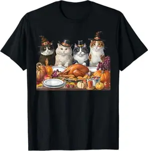 Thanksgiving Day Cat Squad Turkey Gifts For Men Women Kid T-Shirt