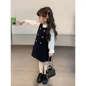 2025 New Kids' Winter Pinafore Dress Set - Autumn & Winter Girls' Preppy Style Shirt Dress Two-Piece, Girls Outfit Sets, Girls Clothing, Clothes for Girls, Perfect for Outdoor