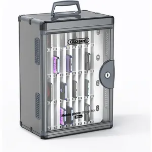 36 Slots Cell Phone Locker, Portable Phone Storage Cabinet [Wall Mounted] [Aluminum Alloy] Cellphone Lock Box with Key & Handle for School Classroom Office Exam (Black)