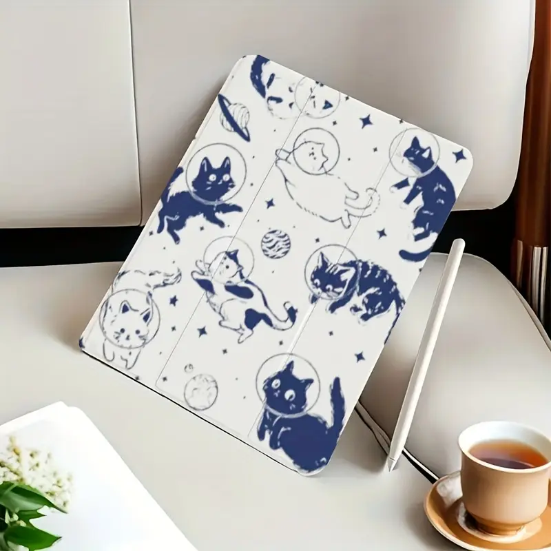 Fantasy Drifting Cat and Stars Pattern 70% off Stand Protective Case for iPad Air 4/5/7/8/9 and Pro 11inch - Flexible TPU Hybrid Protective Case with Adjustable Anti-Slip Base, Compatible with iPad 5/6/Air 1/2/3 9.7- 10.9inch Computer Covers Tablet, Acces