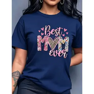 100% cotton Mother's Day pattern T-shirt, short-sleeved casual round-neck top, spring/summer women's clothing, soft and comfortable, light and breathable