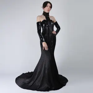 Women's Vintage Court Style Black Floor-Length Zipper Dress - Elegant Goddess Gown for Halloween Party, Cosplay
