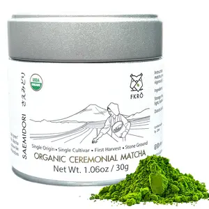 FKRO Saemidori Organic Ceremonial Matcha Powder - Single Cultivar, Air Flown Monthly from Japan, Smooth & Umami Traditional Green Tea, 30g Tin