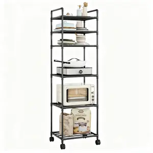 6-story Movable Metal Storage Rack -66 Inch ulti-layerStorage Rack-Space Saving Metal AdjustableMultifunctional Storage Rack, Suitable For Kitchen,Bathroom, Living Room, Office, Study, ldeal Storage Rack