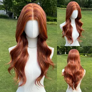 SMILCO/26 Inches Caramel Red-Brown Bodywave 13*4 Lace Front Synthetic Wigs For Festivals/Dairy Style/SM9030B