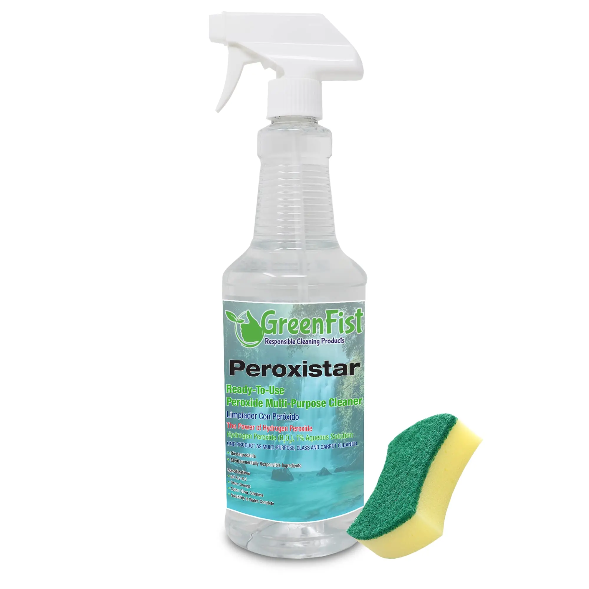 GreenFist Hydrogen Peroxide All Purpose (Glass, Carpet,Stain Remover) Cleaner (1 Quart, 32 oz w/Sponge)