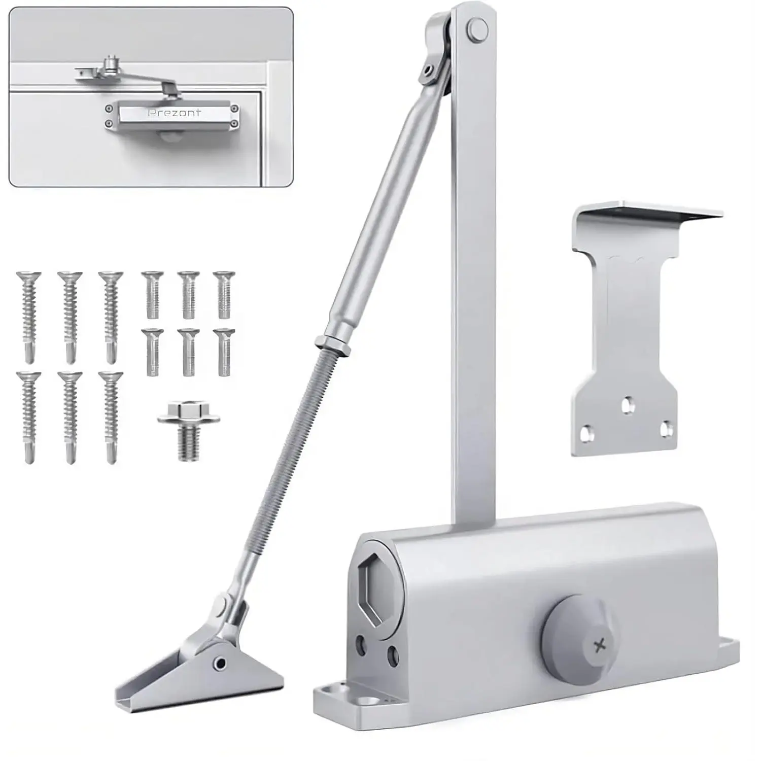 Hydraulic Automatic Door Closer - Heavy Duty Adjustable Closer (Up to 150 lbs) for  & Commercial Use -  Alloy Auto Shut System for Interior & Exterior Doors