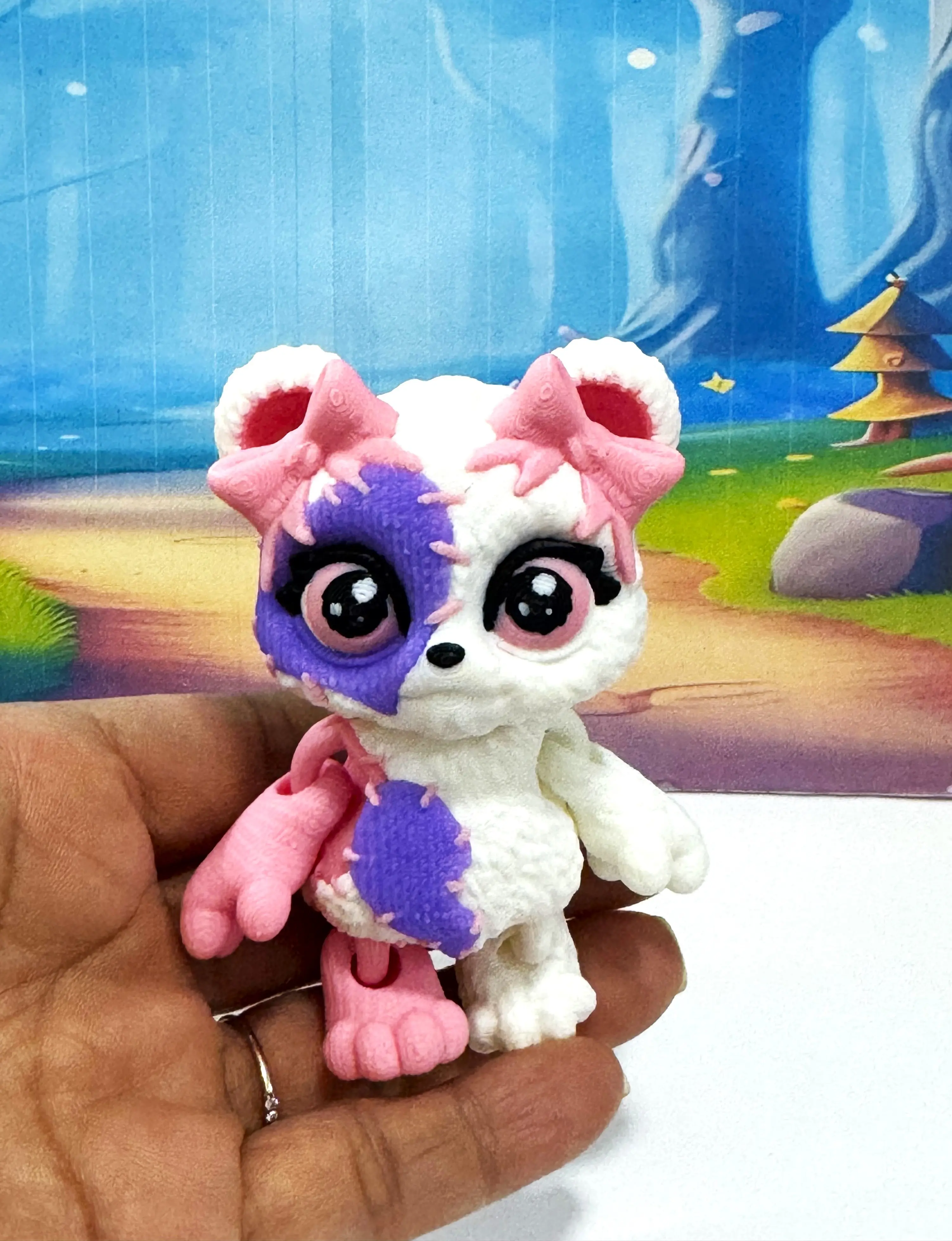Patchwork Bear Fidget Toy, White, 3" 3D Printed Articulated Teddy Bear, Poseable Halloween Decor