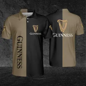 Guiness Polo Shirt — Contrast Color All-over Print Polo Shirt (Lightweight) American retro street hip hop Y2K men’s casual spandex short-sleeve top, baseball apparel