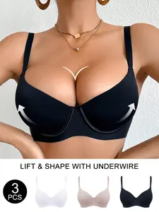 3 Piece Women's Jelly Gel Comfortable Breathable Underwire Bra Set, Adjustable Straps for Support and Lift, Perfect for All-Day Wear