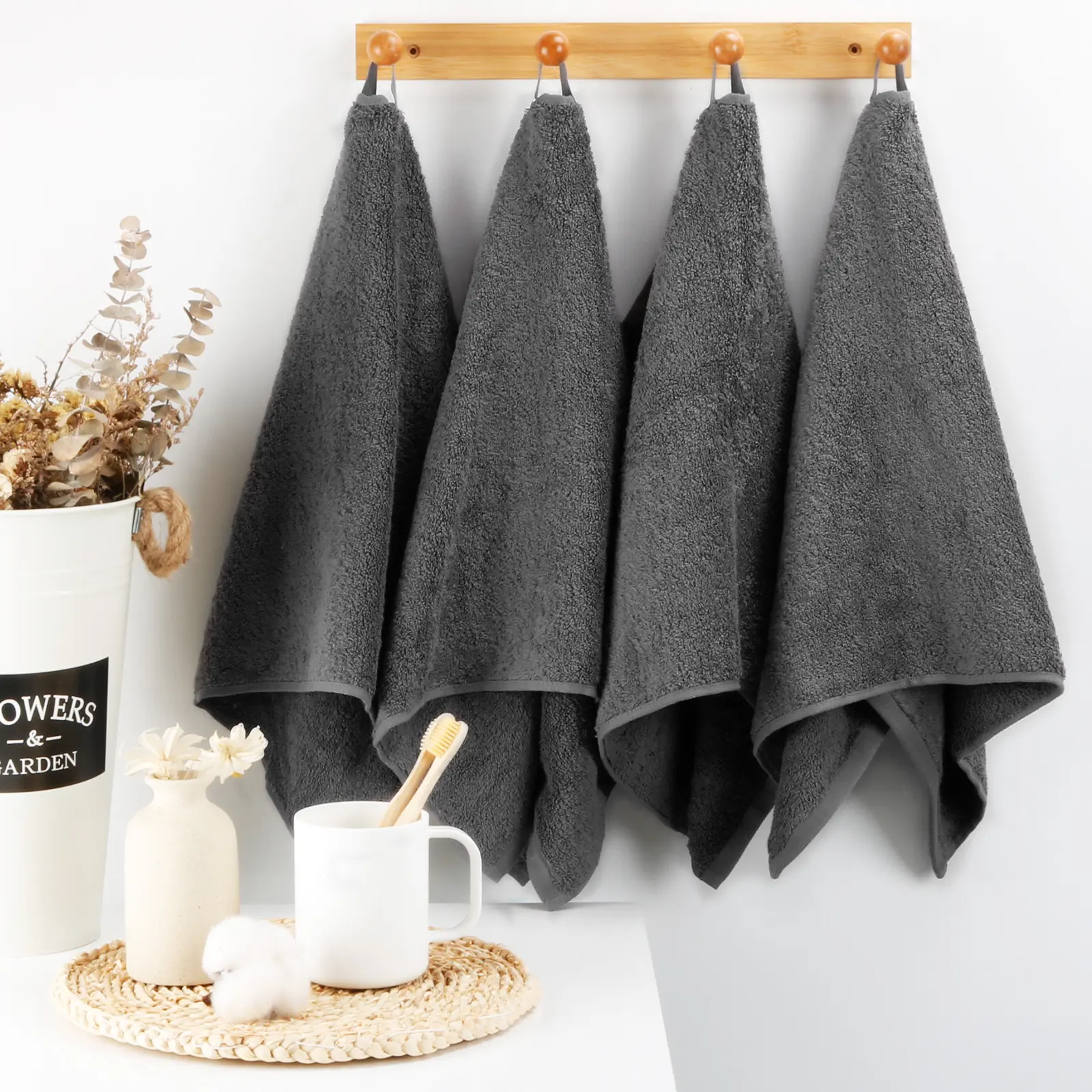 SEMAXE 4-Pack Cotton Hand Towels for Bathroom with Hanging Loops | Sink-side towels for drying hands and face, ideal for bathrooms, guest baths, powder rooms, OEKO-TEX certified, easy care