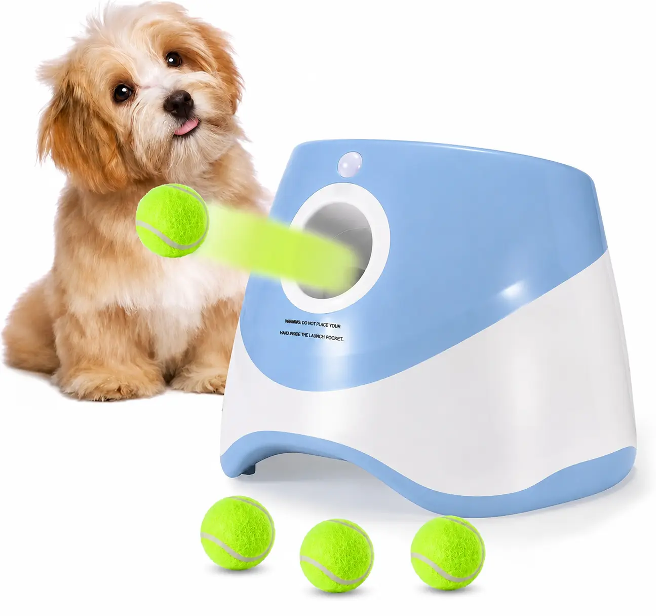Automatic Dog Ball Launcher with 3 Mini Tennis Balls (2 Inch), 3 Adjustable Distances, Small & Medium Dogs Interactive Toy for Indoor Outdoor Play Durable Chew
