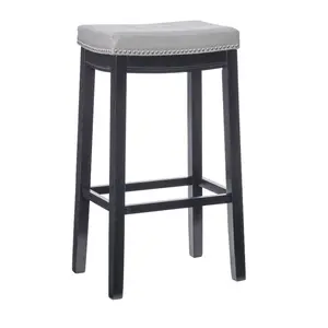 Linon Backless Faux Leather Counter Stool Bar Saddle Wood 32" Black/Gray