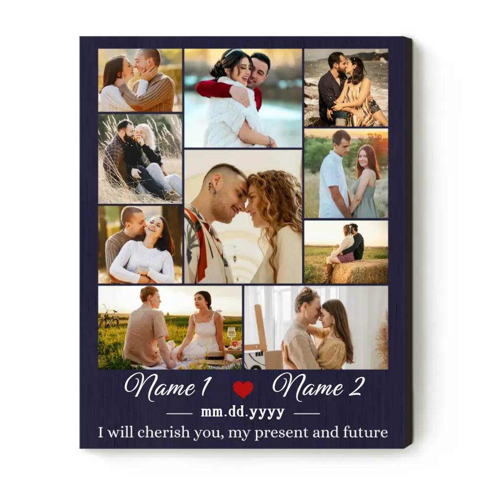 Personalized Couple Photo Collage Canvas - Cherished Anniversary & Valentine’s Gift Canvas Wall Art Canvas Decor Poster