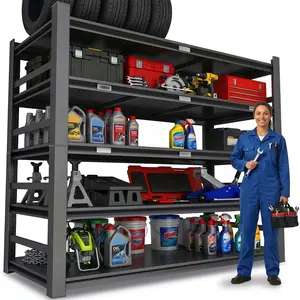 5-Tier Adjustable Extra-Tall Metal Garage Shelving Unit, Heavy-Duty Freestanding Utility Rack with 3,000-Lb Weight Capacity, Black Storage Holder for Garages, Basements (87" H × 24"D × 48" W)