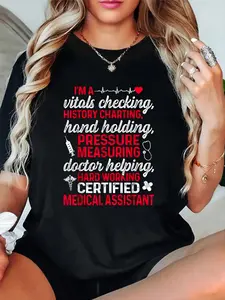 100% Cotton T shirts CMA Certified Medical Assistant Chart Assisting T-Shirt Breathable & Comfort Fit Tee Women,Short Sleeve Crew Neck Top for All Seasons,Graphic Tees Women Tops