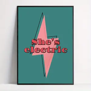 Oasis 'She's Electric' Wooden Frame Canvas Poster - Retro and Modern Music Wall Art, Perfect Gift for Music Lovers, Pink Letter Print Decoration, Suitable for Living Room, Bedroom, Home Office