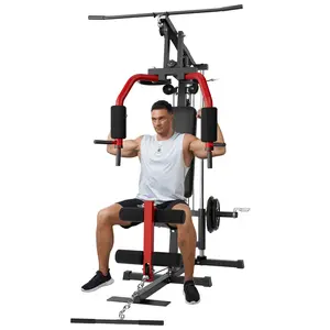 5-in-1 Home Gym Station with Lat Pulldown & Chest Press, Heavy Duty Weight Machine for Strength Training, Multi-Functional Leg Extension & Seated Row System, Space-Saving Workout Equipment for Garage Gym, Supports 300 lbs, 1" & 2" Plate Compatible