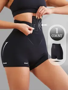 Women's Solid Color Minimalist Hook & Eye Closure High Waist Shapewear Panty, Tummy Control Butt Lift High Compression Shapewear, High Stretch Shaper for Daily Wear Underwear Womenswear