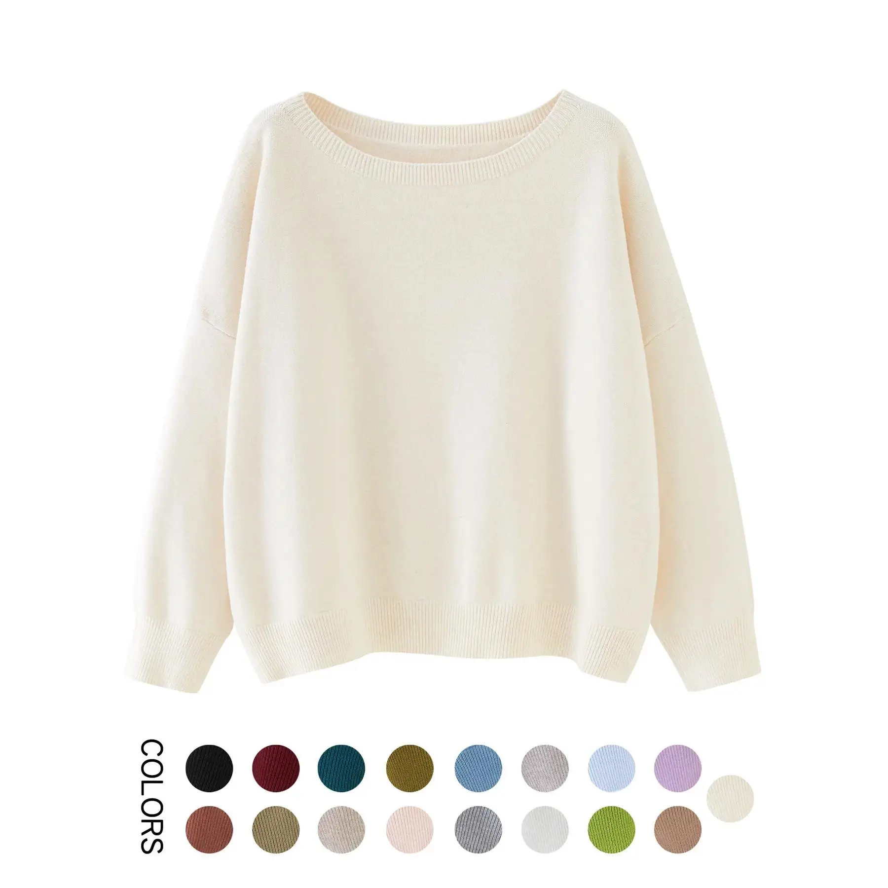 Women's Plain Scoop Neck Sweater, Casual Drop Shoulder Long Sleeve Jumper, Women Fall & Winter Knit Top