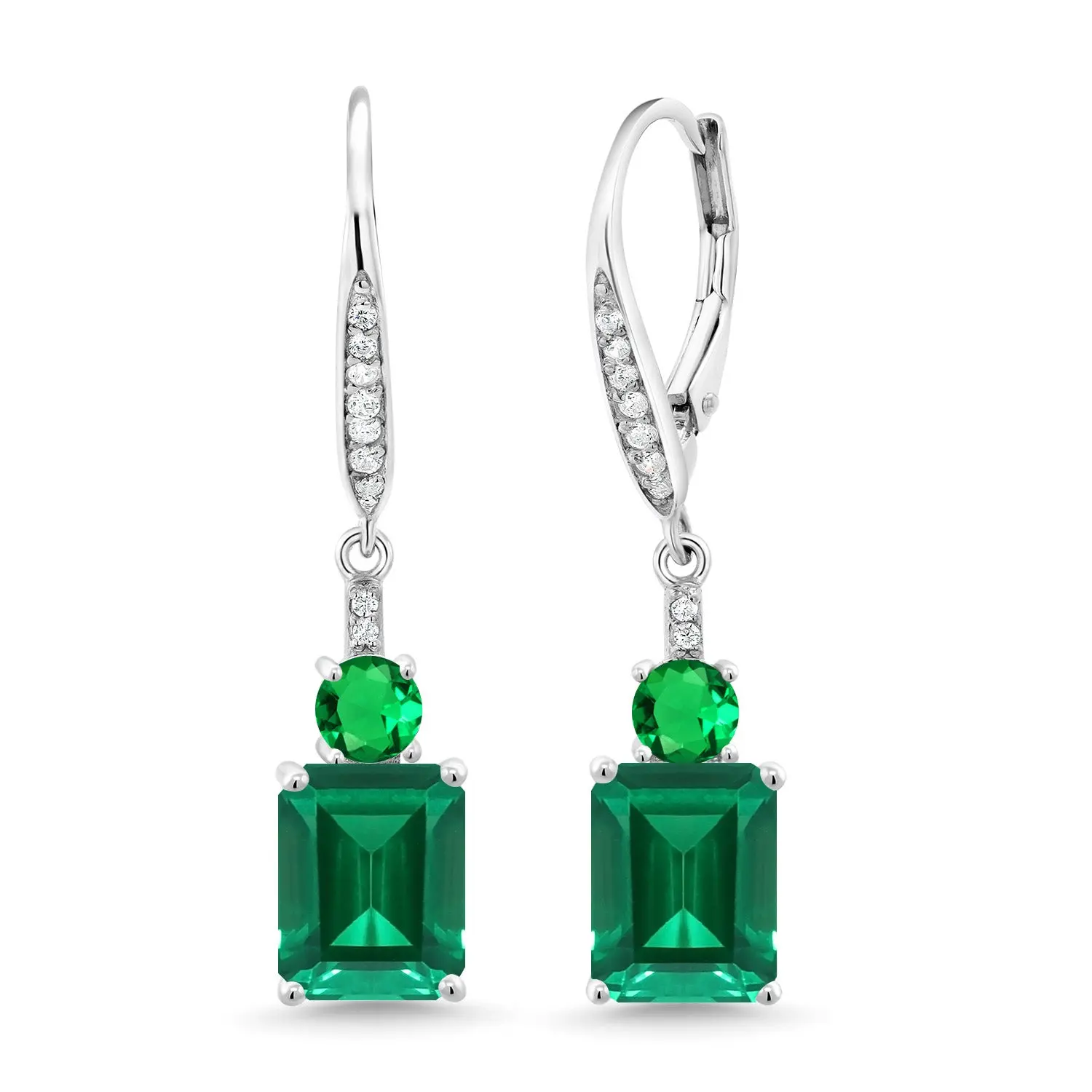 Gem Stone King Women's 4.60 Cttw Green Nano Emerald Drop Earrings, 925 Sterling Silver, 9X7MM Emerald Cut, Gemstone May Birthstone, Elegant Design, Sparkling Jewelry