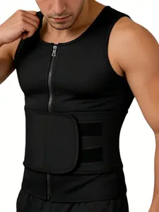 1 Count Men's Breathable Fitness Workout Tops, Solid Color Compression Sauna Vest with Adjustable Waist Trainer, Sweat Boosting Comfort Fit Design Tank, Tummy Control Supportive Shaperwear Belt, Ideal for Gym & Sports & Daily Training, Yoga Sports Vest