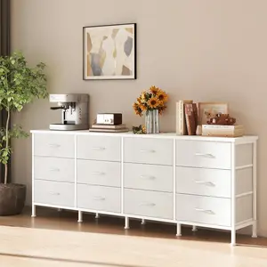 Multi-Use Storage Console with 12 Drawers, TV Stand for Living Room, Bedroom or Entryway, Media Table & Drawer Cabinet with Metal Frame, Black / White / Gray / Rust Brown