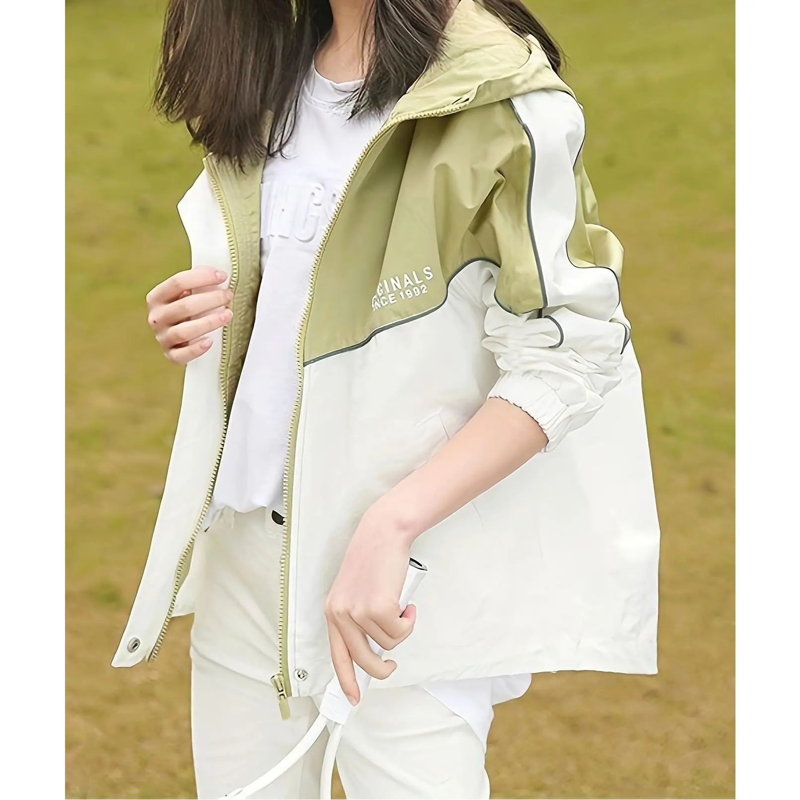 Trendy Girls Color Block Windbreaker Jacket, Lightweight Comfy Outdoor Sports Running Punch Jacket