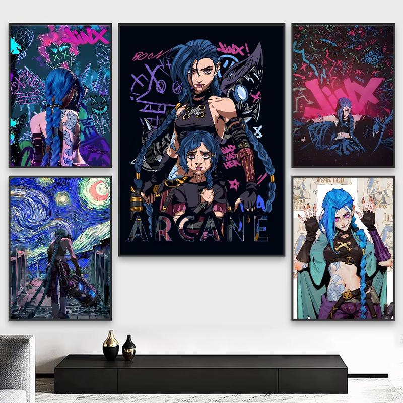 1pc Diamond Painting Anime A-Arcane Game J-Jinx Cool Full Round/Square Diamond Vintage Style Kind for Beginners Mosaic Art Wall Home Decor Handmade Gifts for Chrismas, Thanksgiving, Halloween Frameless