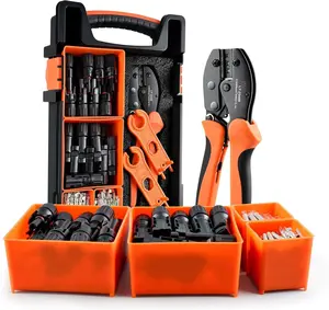 Solar Panel Connector Crimping Tool Kit with 1 Crimper, 15 Pairs Connectors and 1 Spanner Wrench - Essential Tools for Solar Installation Assembly