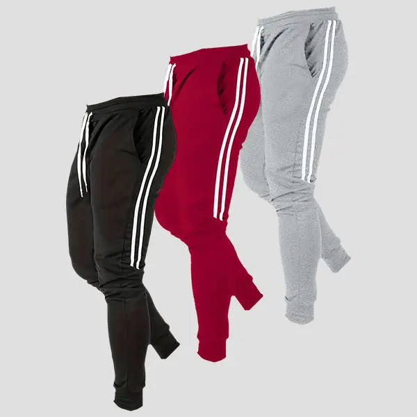 Men’s fleece jogging pants athletic casual jogger pants with side stripes, relaxed fit, soft skin  friendly fabric; men’s apparel suitable for leisure and sports wear.