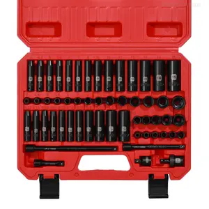 55PCS 1/4 Inch Impact Socket Set, Metric/SAE, Deep/Shallow, 6 Point, CR-V, 5/32 Inch - 9/16 Inch, 4mm - 15mm, with Extensions,Adapters,Universal Joint Hand Tools Wrench,FFSummitSupply7