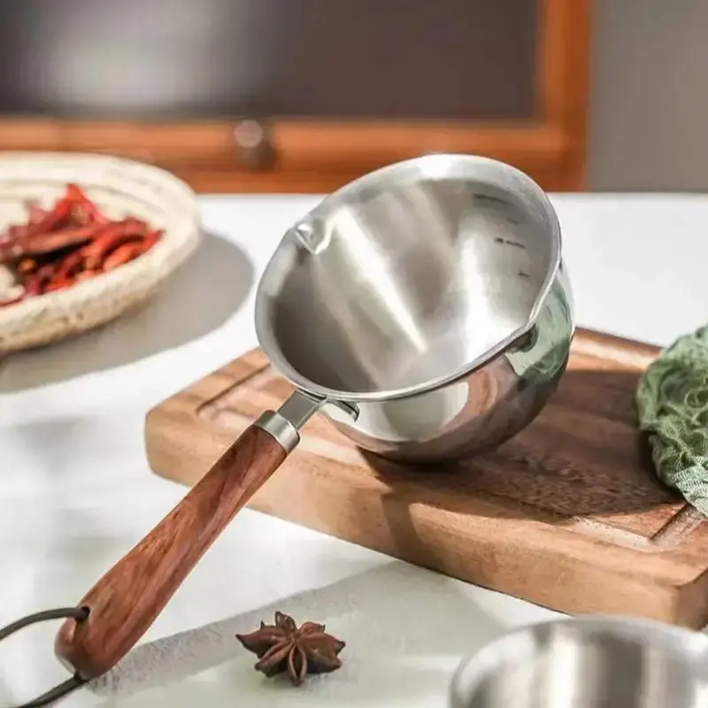 Wood Handle Mini Stainless Steel Saucepan, Anti-scald Small Melting Pot With Scale & Pour Spout, Not Easy Deform Non-stick Small Milk Pot For Heating Oil Butter Sauce