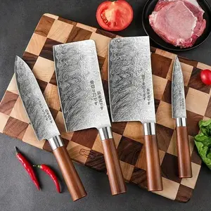 Japanese Style Laser Kitchen Knife Set, 4 Counts/set Multifunctional Chef Knife, Sharp Bone Cutting Knife, Practical Fruit Knife Cutting Tools