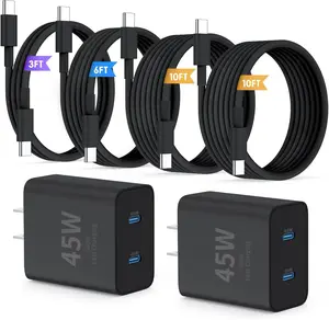 Super Fast  Charger Type C,45W Dual Port USB C Fast Charger Block [2-Pack] & Extra Long 60W 3/6/10/10FT USB C  - PD Quick  3.0 For  Galaxy S25 Ultra/S24+/S23  16