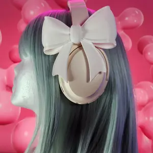 BubblyBeats3D Headphone Accessories - Kawaii Style with Cute White Bows for Enhanced Gaming Experience