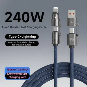 240w Max Fast Charging Cable USB-A/Type-C/lightning, Compatible with iPhone & Samsung Galaxy Series, Multi-Device Quick Charge Solution