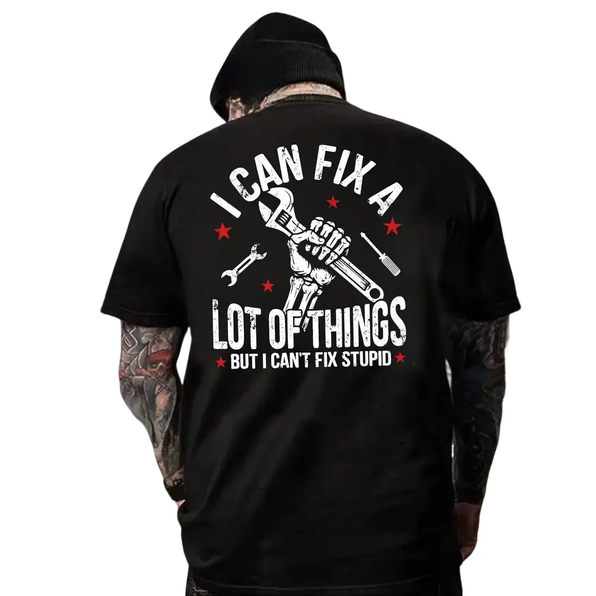 Men's Casual Cotton Long-Sleeve Pullover Hoodie - Mechanic Quote Prints, Relaxed-Fit Seamless Garment, Ribbed Tee for Daily Work Wear