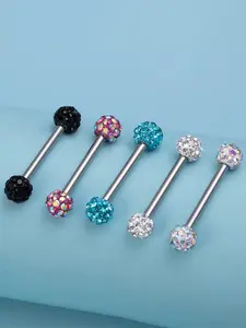 Luxury Titanium Steel Tongue Piercing Jewelry Set for Women, Engraved Diamonds, Polished Finish, Elegant Daily Accessories