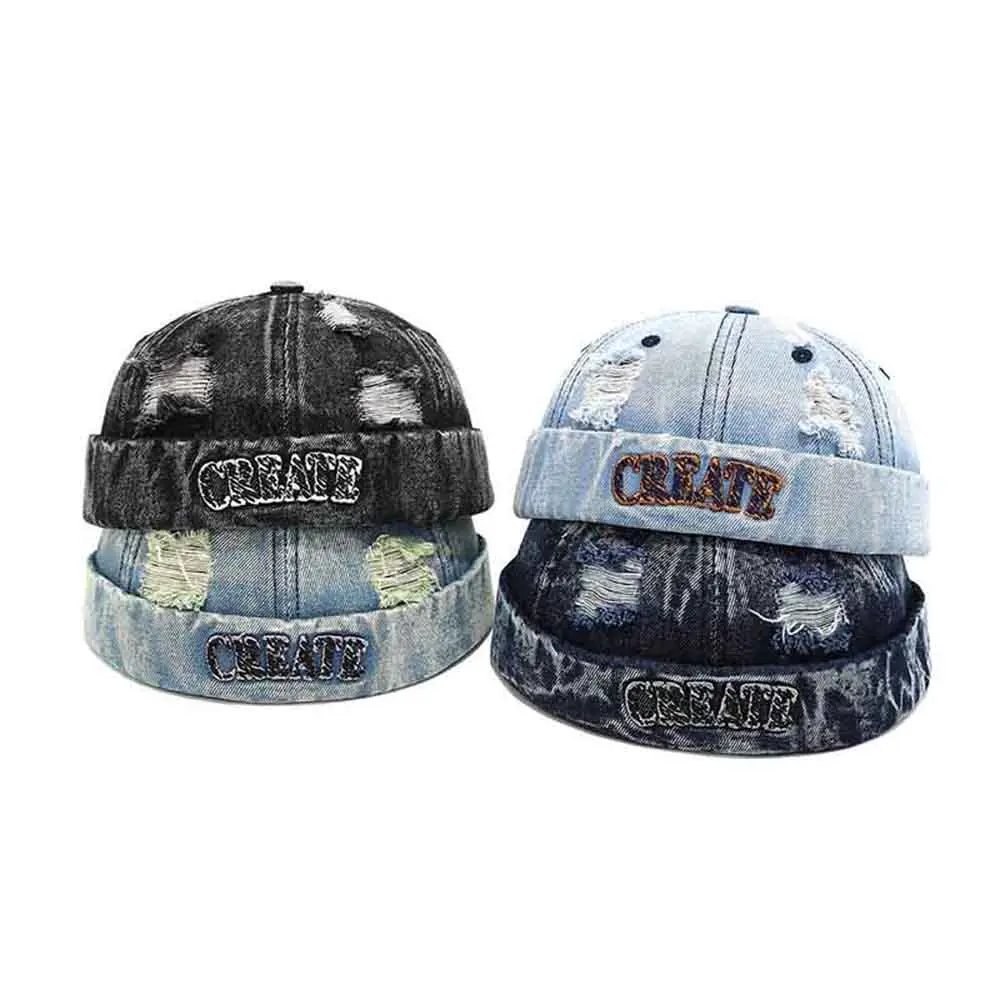 Letter embroidery washed landlord hat spring and summer Japanese trendy denim melon hat landlord hat Premium Streetwear Hat Handcrafted Cap