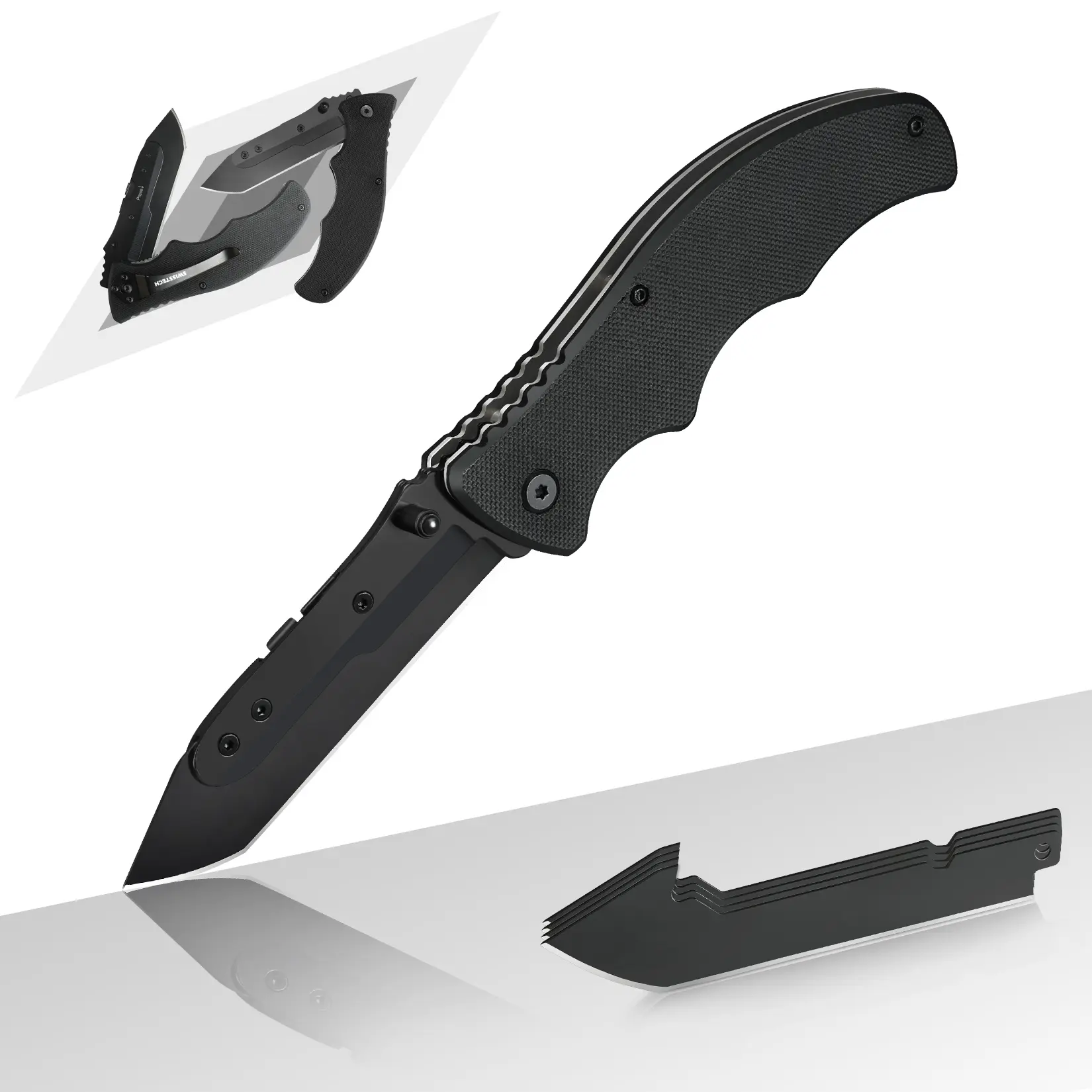 #summersale Swiss+Tech Pocket Folding Knife, Replaceable Blade Tactical Knife with Pocket Clip, Extra 4 Blades Included, for Outdoor, Tactical and EDC