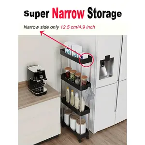 1pc,3/4-Tier Rolling Utility Narrow Cart With Wheels,Multi-Layer Floor-Standing Cart Storage Shelf, Bathroom Organizer,Suitable For Bathroom, Living Room, Kitchen And Other Narrow Gaps For Storage. Outdoor Decor