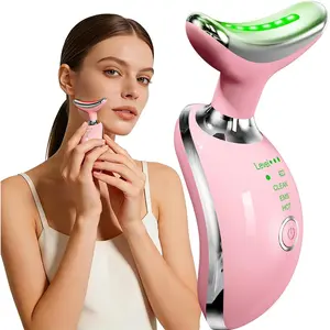 Face and Neck Massager Tool with Heat & 3 Light Therapies, Smart Vibration, Red-Light-Therapy and EMS Modes, Gua Sha Facial Tools for Face and Neck Skin Care and TMJ Relief (Pink)