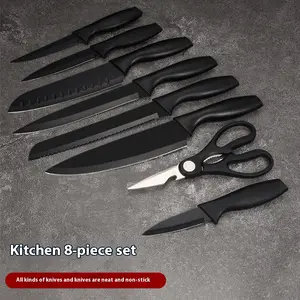 Multicolor 8-Piece Kitchen Knife Set | Multipurpose Chef Knife/Fruit Knife/Scissors Black Non-Stick Blade Sharp & Durable Easy to Clean Non-Slip Handle Home Cooking/Prep/Culinary Tools Complete Kitchen Cutlery Combo Super