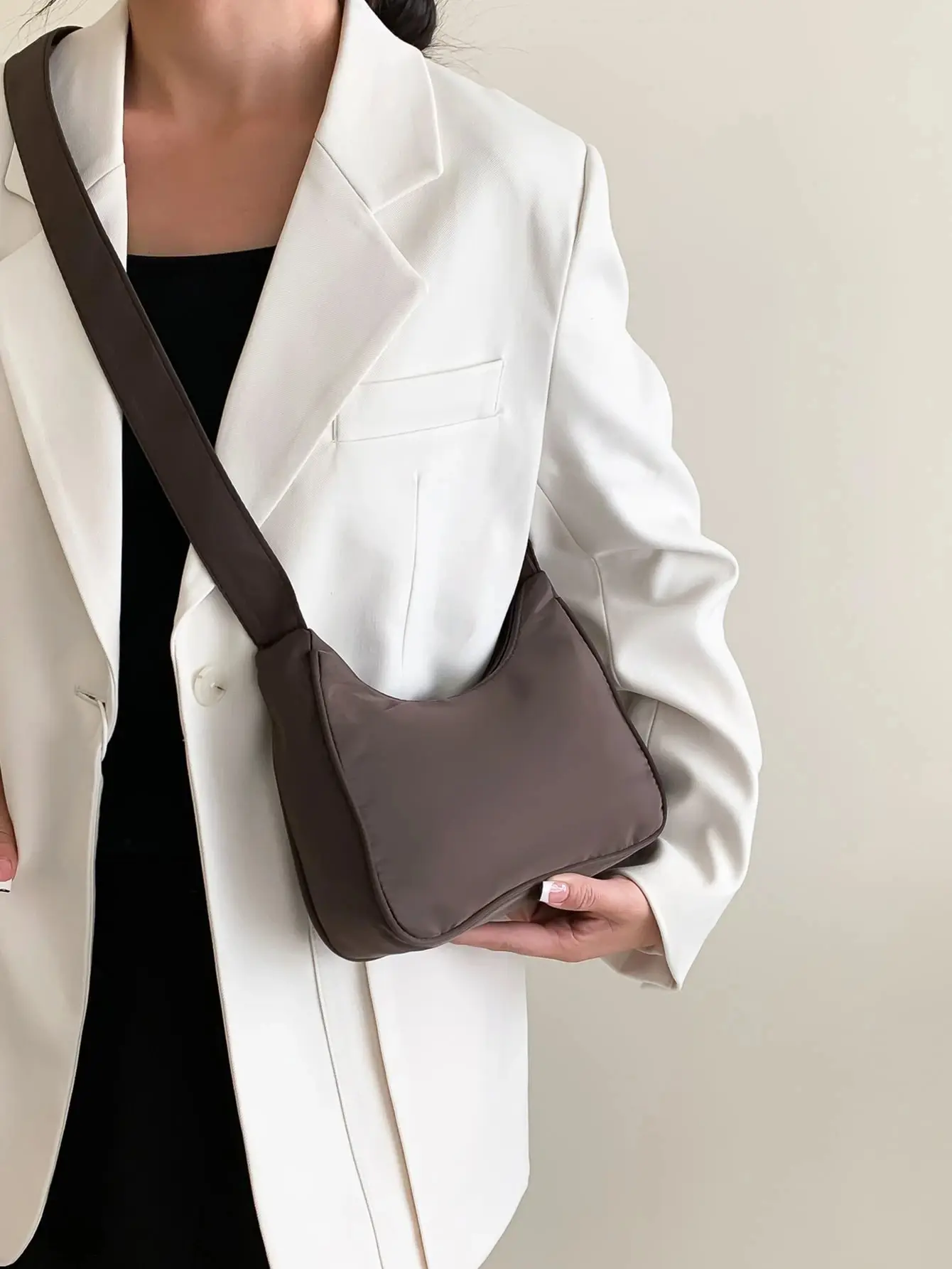 Minimalist Hobo Bag - Brown Leather Hobo Bag with Wide Shoulder Strap, Soft Slouchy Design, Casual and Chic Style
