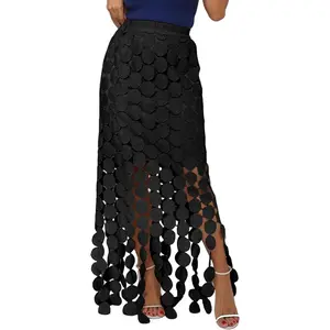 Women's Boho Aesthetic Long Fringe Maxi Skirt - Summer, Hollow Out, Elastic High Waist, Casual Bottom, Long Skirts